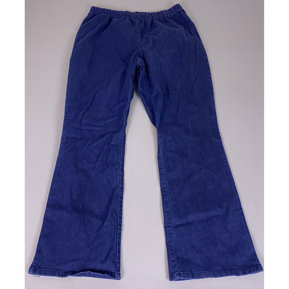 Denim 24/7 Pull On Flared Pants  Denim Women's Plus Size 18W Blue Elastic Waist